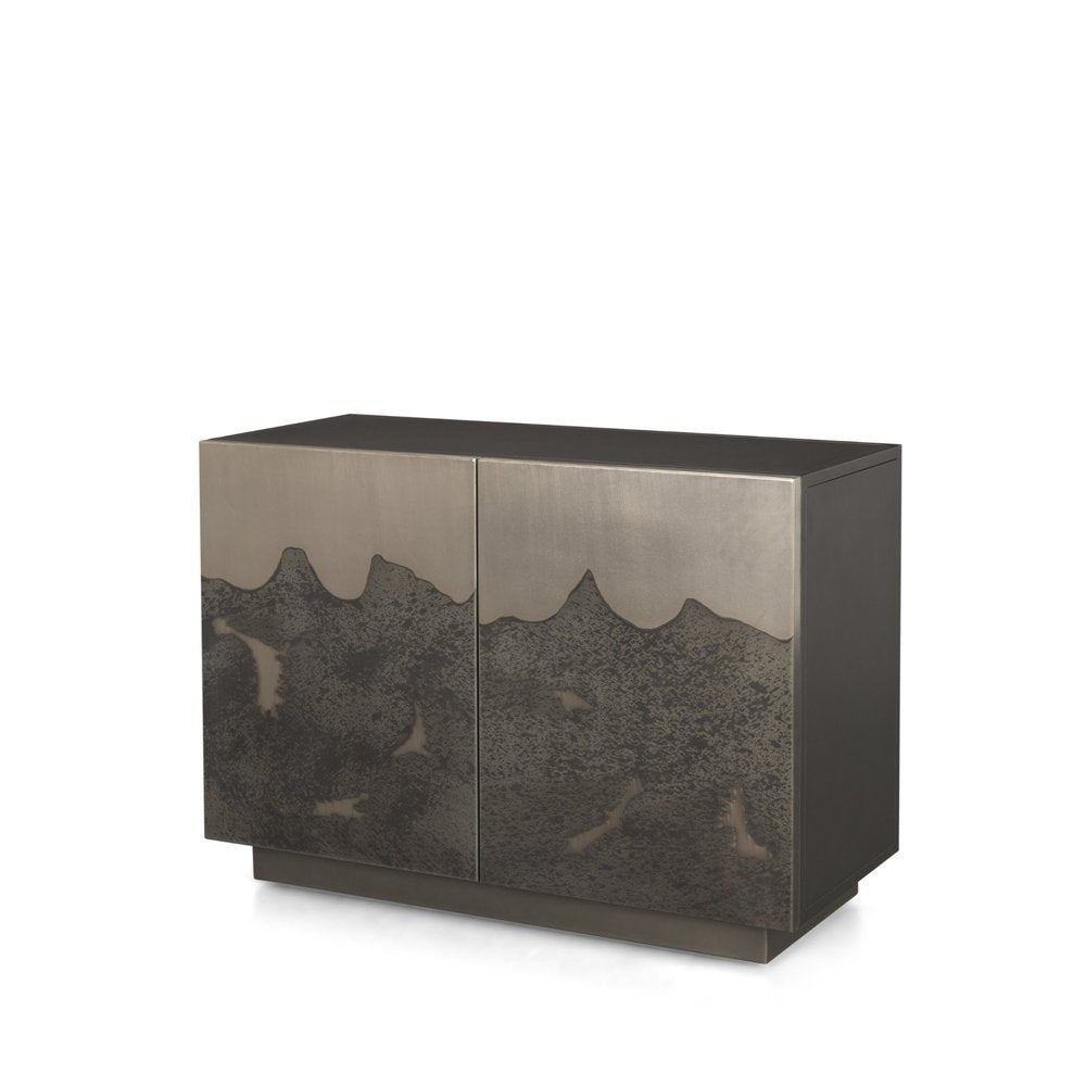 30" Gray Distressed Metal Textured Door Accent Cabinet With Two Doors HomeRoots