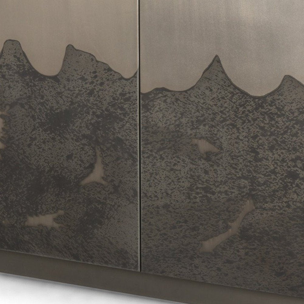 30" Gray Distressed Metal Textured Door Accent Cabinet With Two Doors HomeRoots