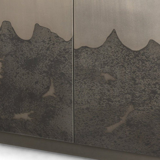 30" Gray Distressed Metal Textured Door Accent Cabinet With Two Doors