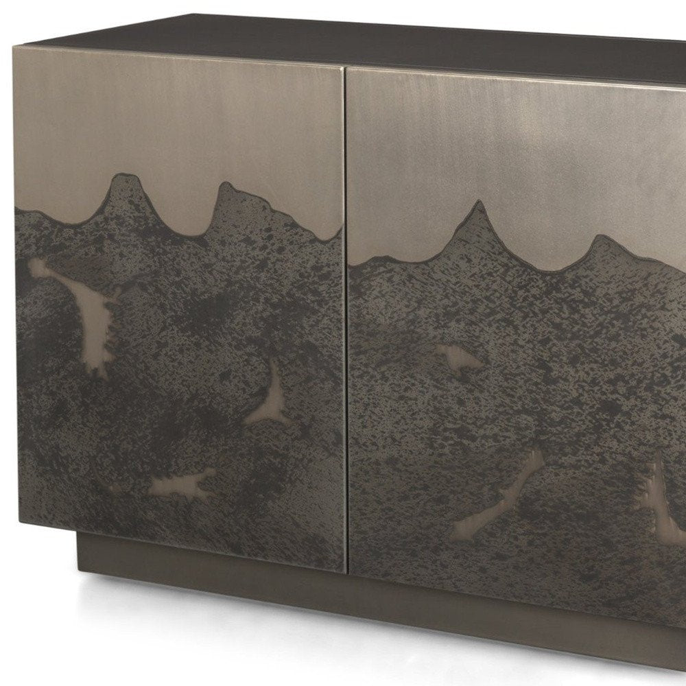 30" Gray Distressed Metal Textured Door Accent Cabinet With Two Doors HomeRoots