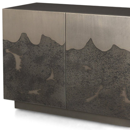 30" Gray Distressed Metal Textured Door Accent Cabinet With Two Doors HomeRoots