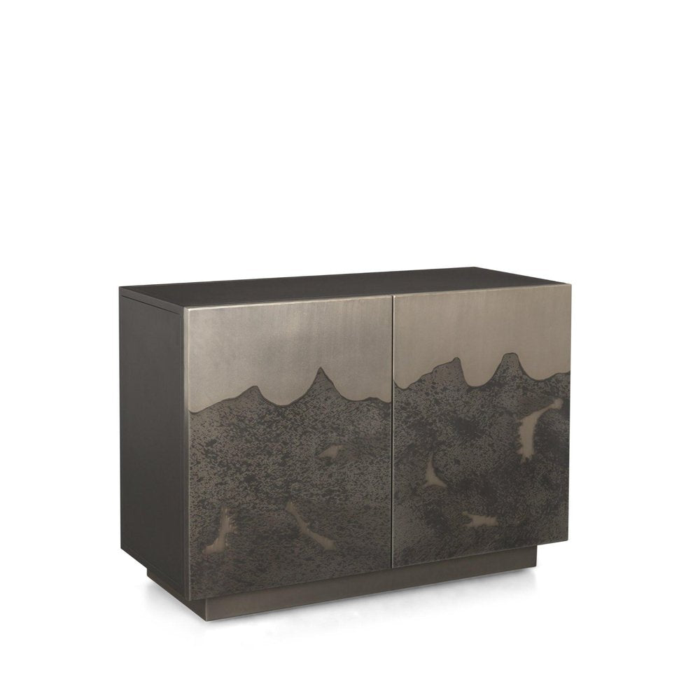 30" Gray Distressed Metal Textured Door Accent Cabinet With Two Doors HomeRoots