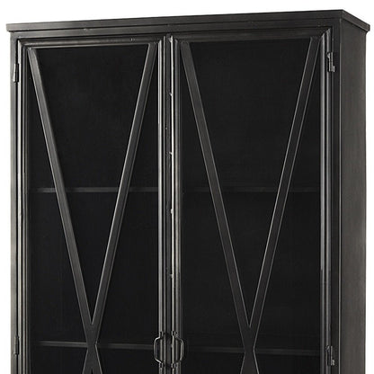38" Black Glass and Metal Display Cabinet With Two Doors