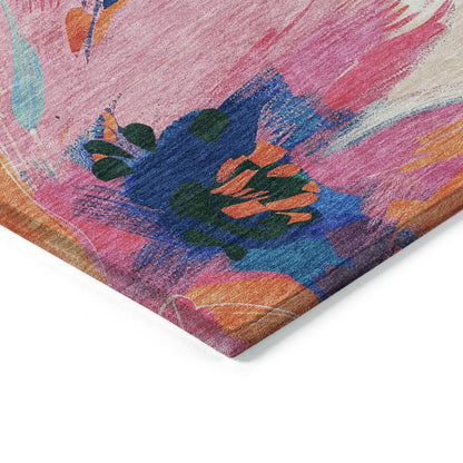 5' X 8' Navy Blue And Sky Blue Floral Washable Indoor Outdoor Area Rug HomeRoots