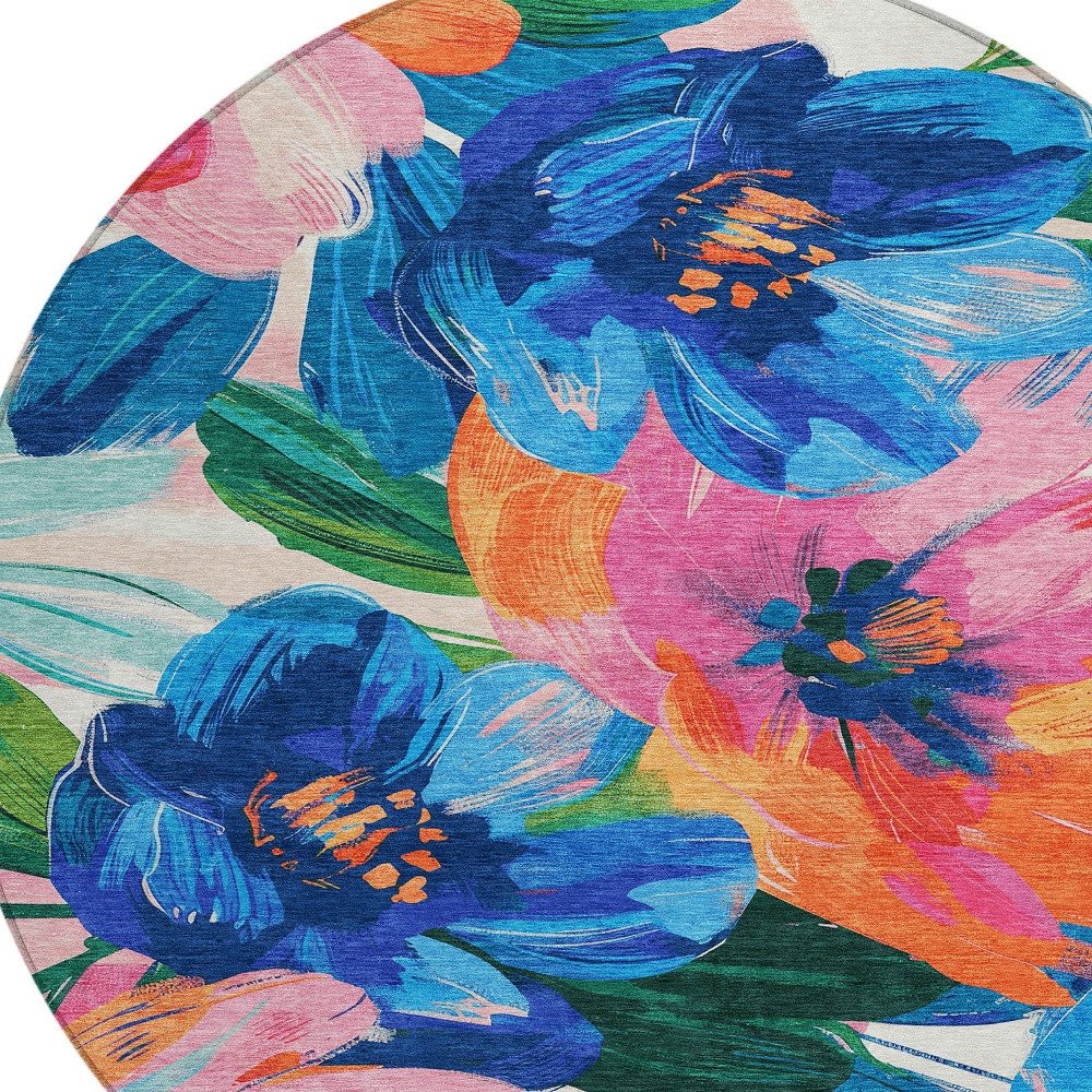 5' X 8' Navy Blue And Sky Blue Floral Washable Indoor Outdoor Area Rug HomeRoots