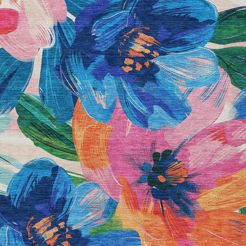 5' X 8' Navy Blue And Sky Blue Floral Washable Indoor Outdoor Area Rug — view 35