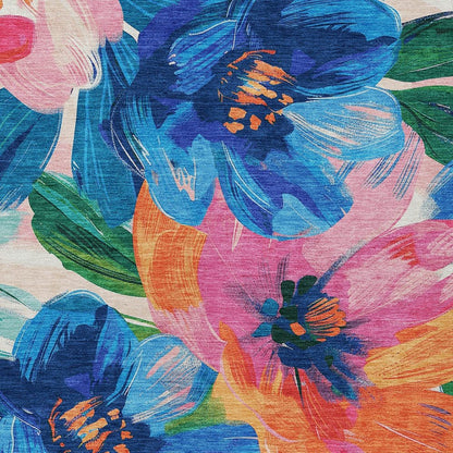 5' X 8' Navy Blue And Sky Blue Floral Washable Indoor Outdoor Area Rug HomeRoots