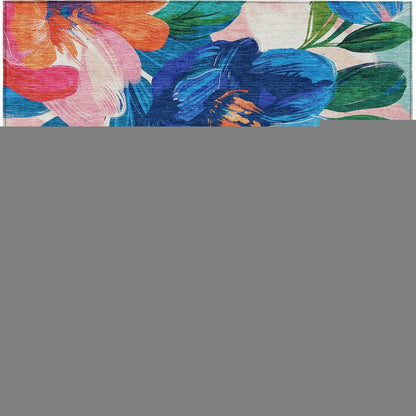 5' X 8' Navy Blue And Sky Blue Floral Washable Indoor Outdoor Area Rug HomeRoots