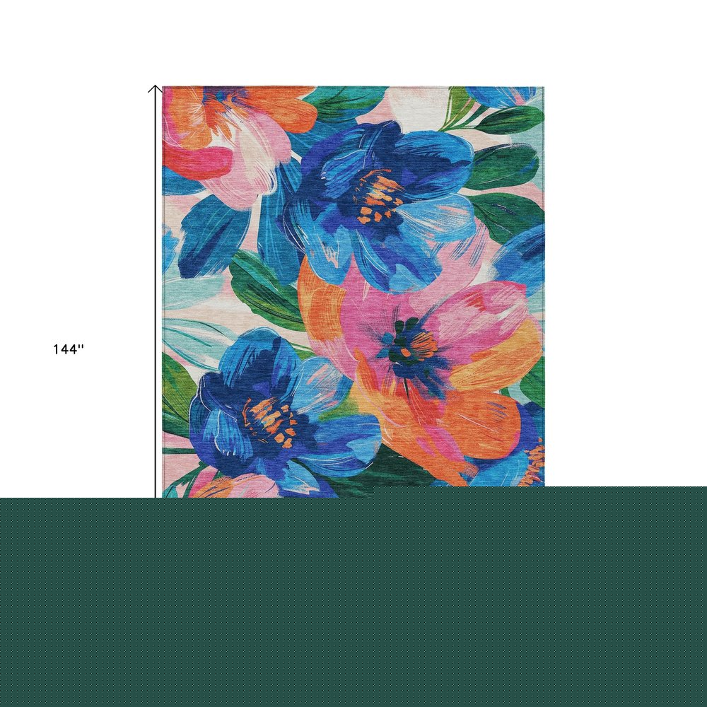 5' X 8' Navy Blue And Sky Blue Floral Washable Indoor Outdoor Area Rug — view 64