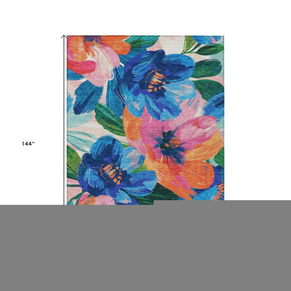 5' X 8' Navy Blue And Sky Blue Floral Washable Indoor Outdoor Area Rug HomeRoots