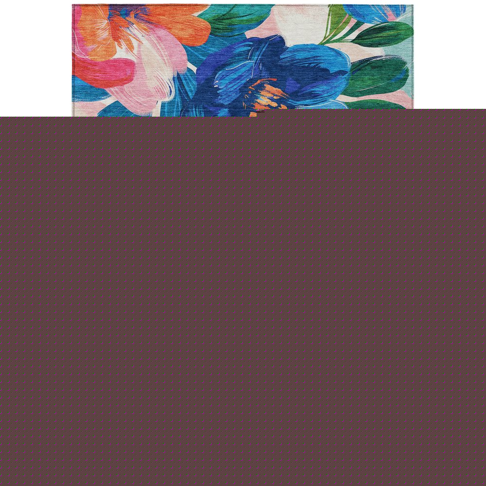 5' X 8' Navy Blue And Sky Blue Floral Washable Indoor Outdoor Area Rug — view 43