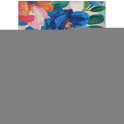 5' X 8' Navy Blue And Sky Blue Floral Washable Indoor Outdoor Area Rug HomeRoots