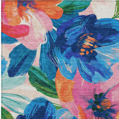 5' X 8' Navy Blue And Sky Blue Floral Washable Indoor Outdoor Area Rug HomeRoots