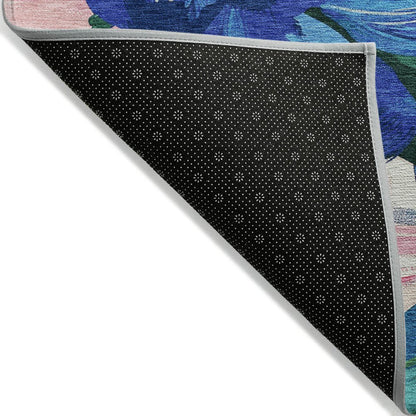 5' X 8' Navy Blue And Sky Blue Floral Washable Indoor Outdoor Area Rug HomeRoots