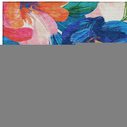 5' X 8' Navy Blue And Sky Blue Floral Washable Indoor Outdoor Area Rug HomeRoots