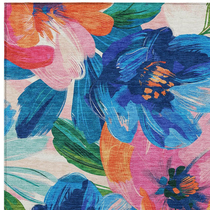 5' X 8' Navy Blue And Sky Blue Floral Washable Indoor Outdoor Area Rug HomeRoots