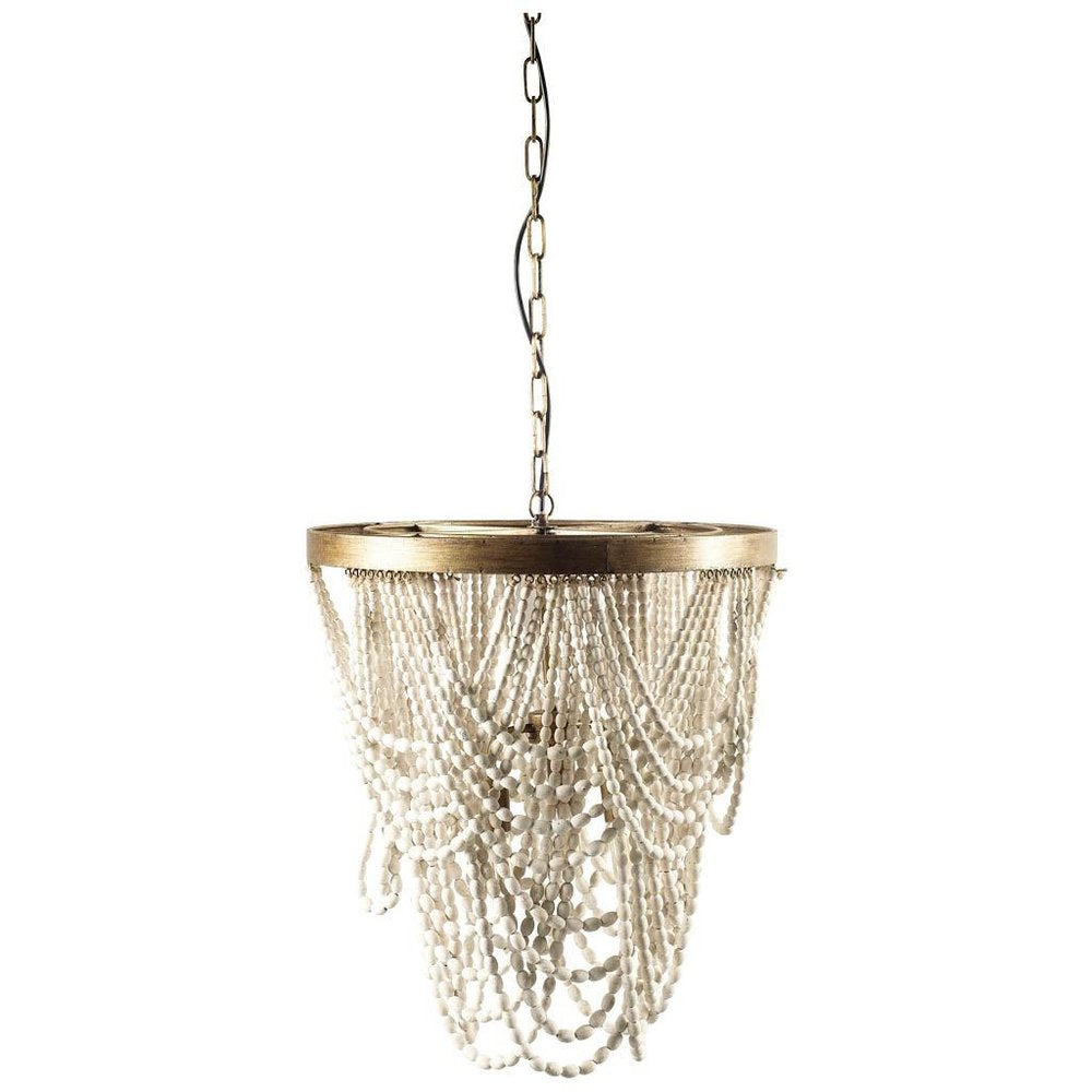 White And Gold Empire Three Light Metal and Beads Dimmable Chandelier HomeRoots