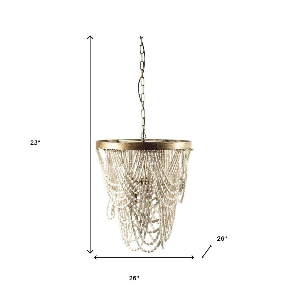 White And Gold Empire Three Light Metal and Beads Dimmable Chandelier HomeRoots