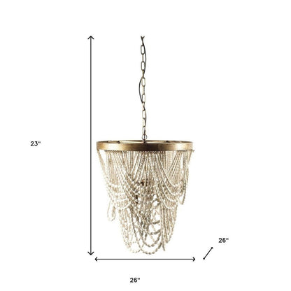White And Gold Empire Three Light Metal and Beads Dimmable Chandelier HomeRoots