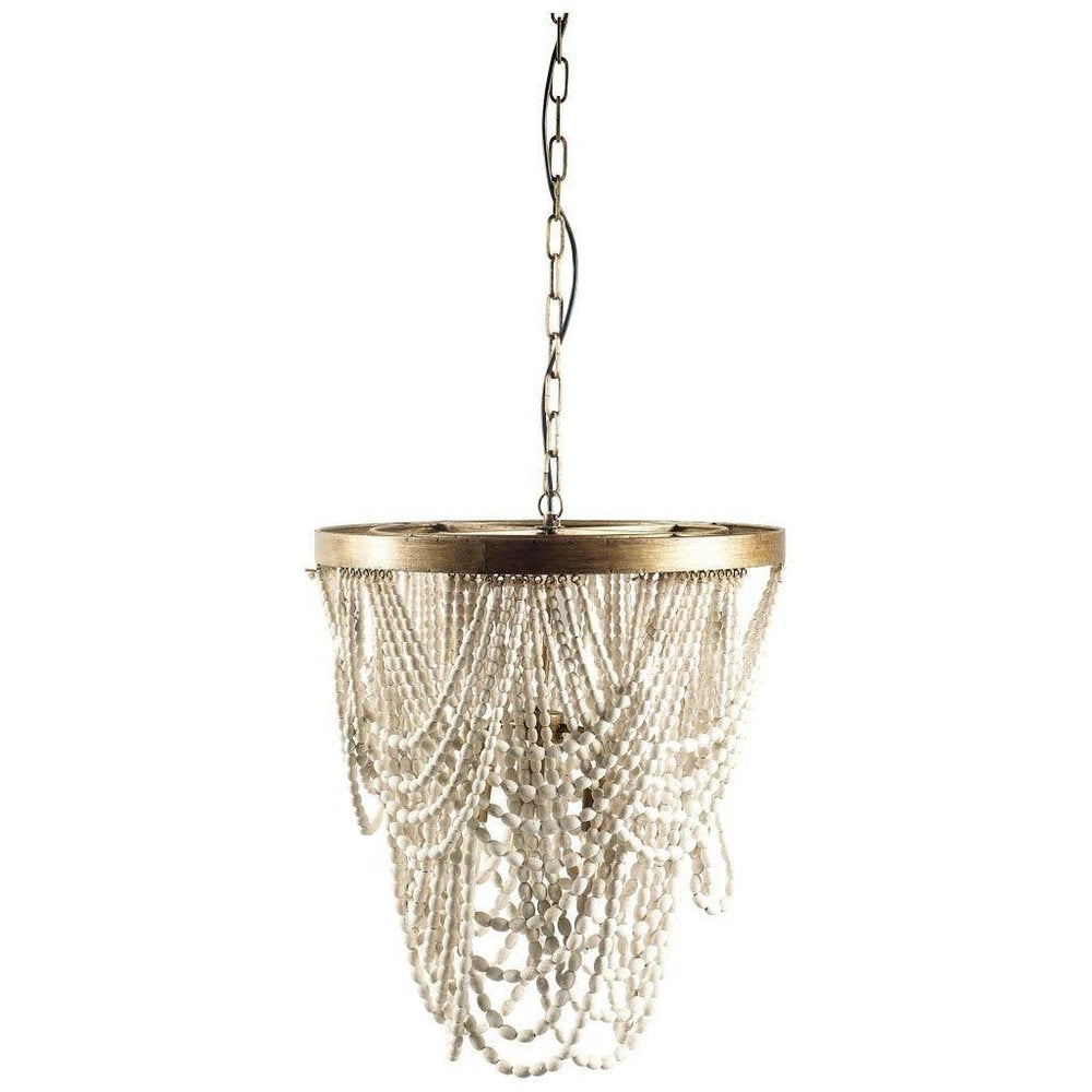 White And Gold Empire Three Light Metal and Beads Dimmable Chandelier HomeRoots