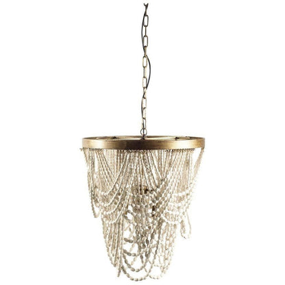 White And Gold Empire Three Light Metal and Beads Dimmable Chandelier HomeRoots