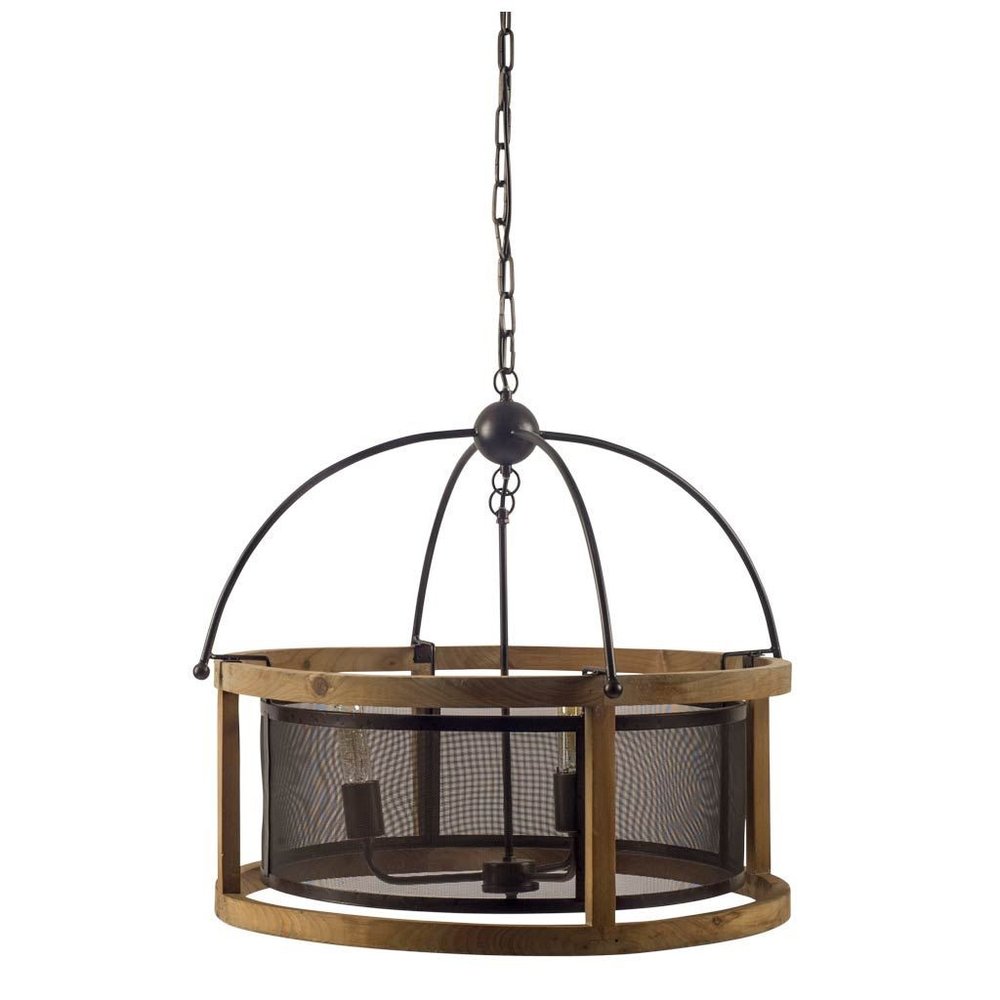 Black Caged Three Light Metal Dimmable Chandelier — view 1