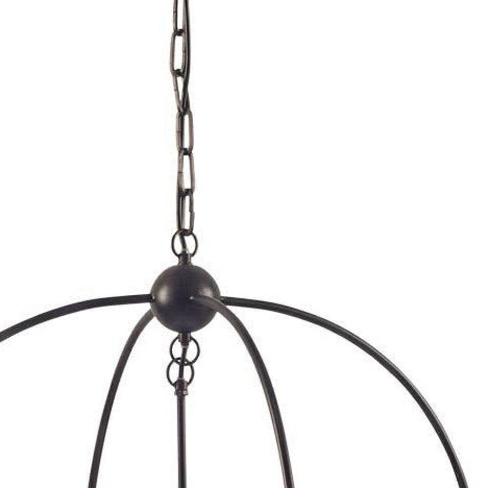 Black Caged Three Light Metal Dimmable Chandelier — view 2