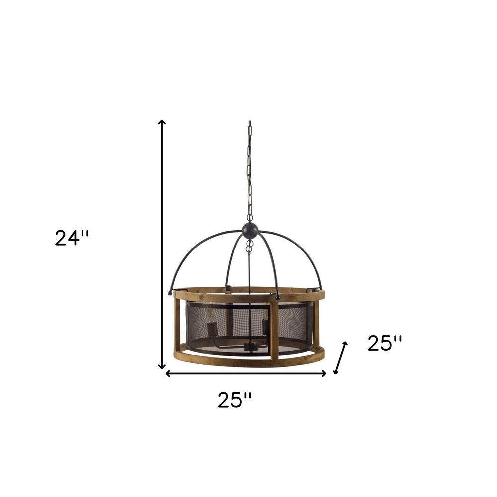 Black Caged Three Light Metal Dimmable Chandelier — view 4