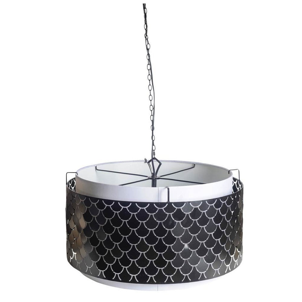 Charcoal Black And White Drum Metal Dimmable Chandelier With Black Shades — view 1
