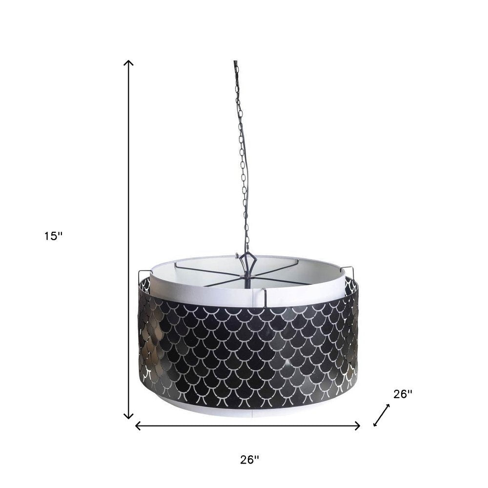 Charcoal Black And White Drum Metal Dimmable Chandelier With Black Shades HomeRoots