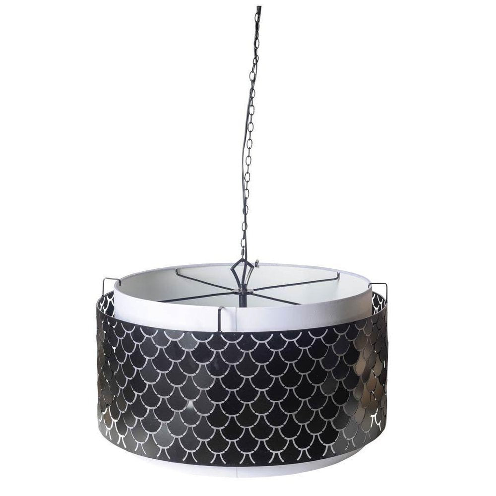 Charcoal Black And White Drum Metal Dimmable Chandelier With Black Shades HomeRoots