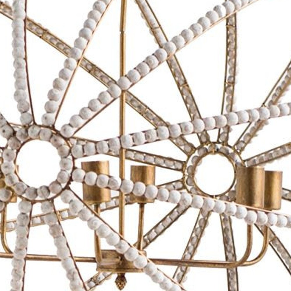 White And Gold Empire Six Light Metal and Beads Dimmable Chandelier — view 2