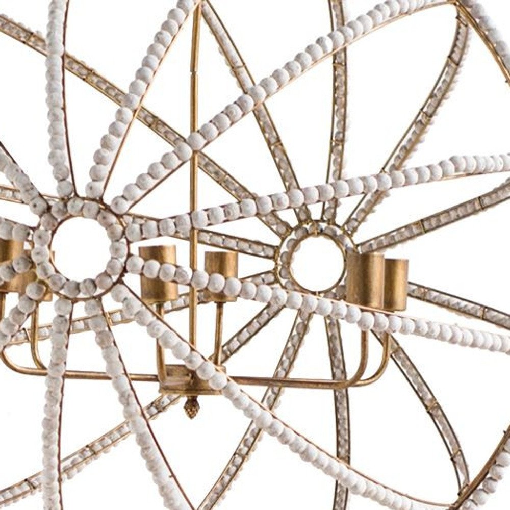 White And Gold Empire Six Light Metal and Beads Dimmable Chandelier — view 3