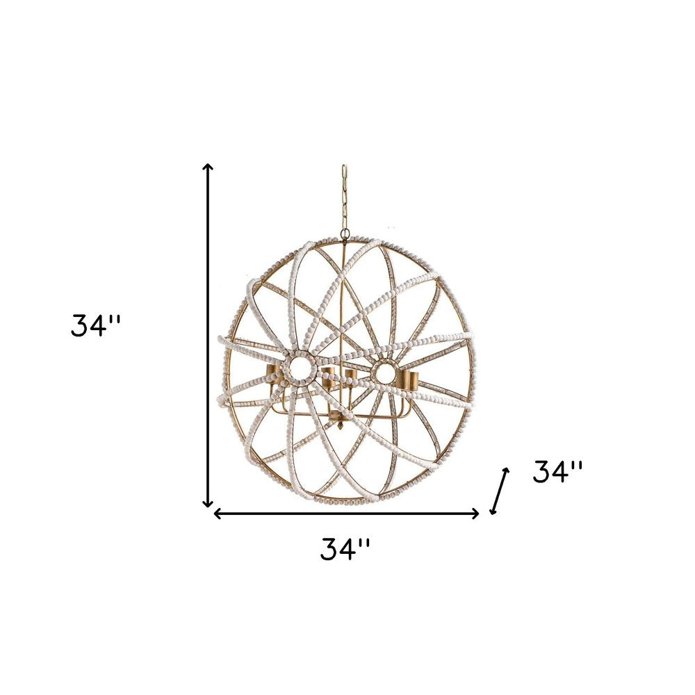 White And Gold Empire Six Light Metal and Beads Dimmable Chandelier — view 4