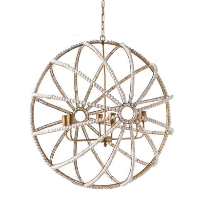White And Gold Empire Six Light Metal and Beads Dimmable Chandelier HomeRoots