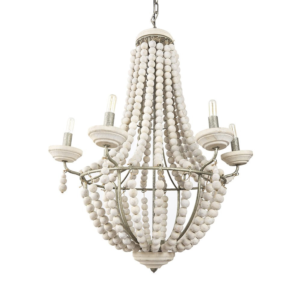 Silver And White Empire Six Light Metal and Beads Dimmable Chandelier — view 1