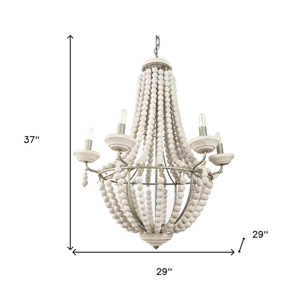 Silver And White Empire Six Light Metal and Beads Dimmable Chandelier — view 3