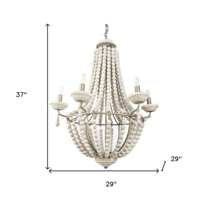 Silver And White Empire Six Light Metal and Beads Dimmable Chandelier HomeRoots