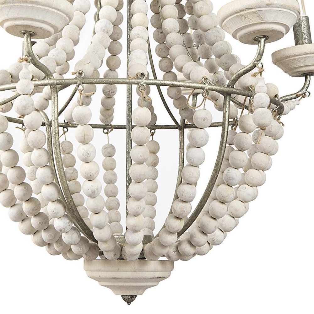 Silver And White Empire Six Light Metal and Beads Dimmable Chandelier HomeRoots