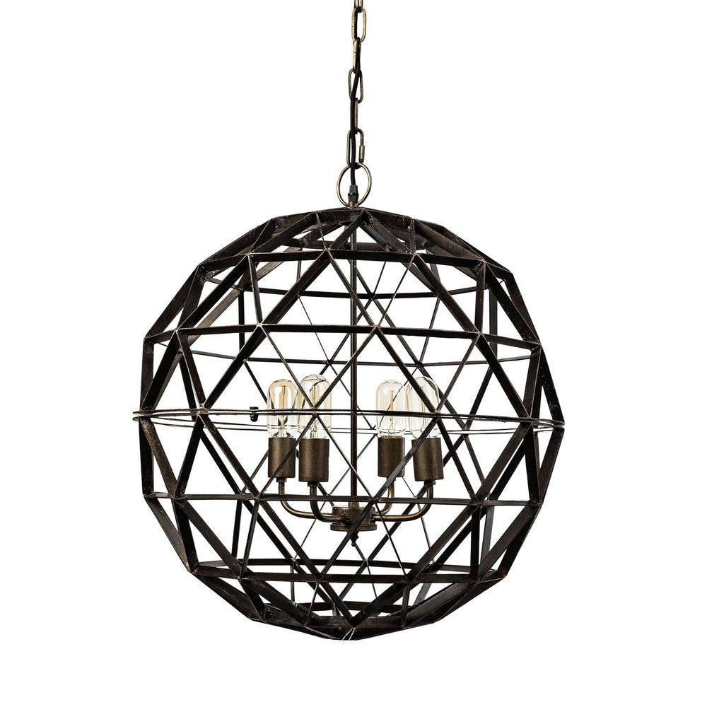 Black Caged Four Light Metal Dimmable Chandelier — view 1