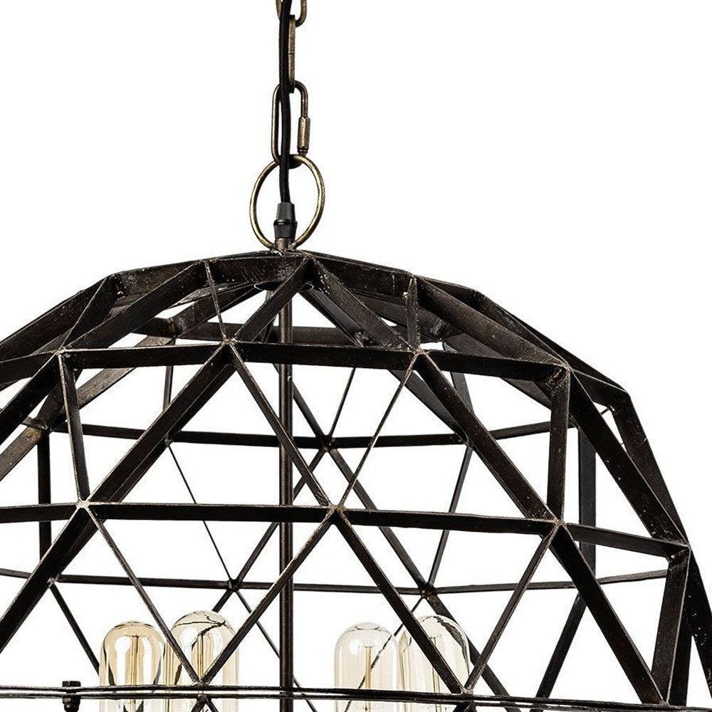 Black Caged Four Light Metal Dimmable Chandelier — view 8