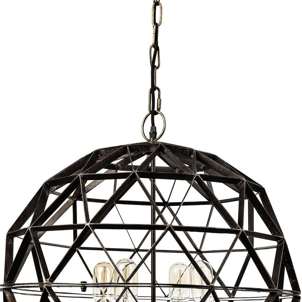 Black Caged Four Light Metal Dimmable Chandelier — view 4