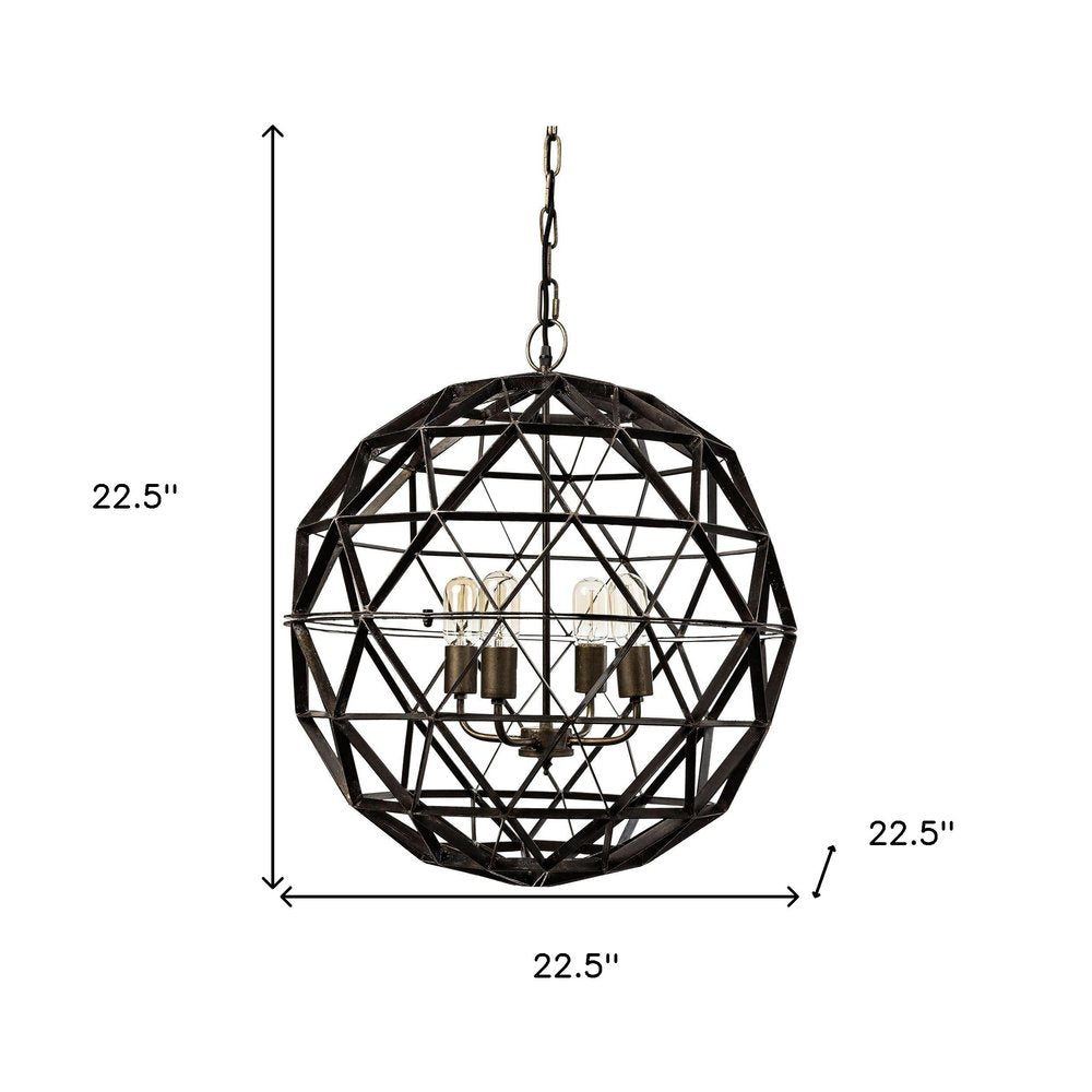 Black Caged Four Light Metal Dimmable Chandelier — view 10