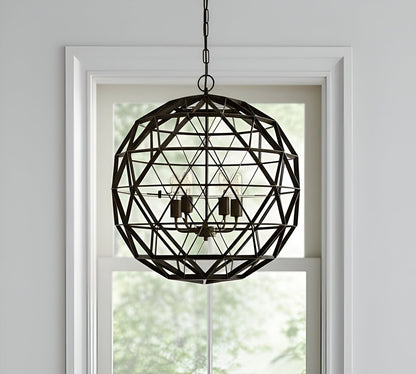 Black Caged Four Light Metal Dimmable Chandelier HomeRoots