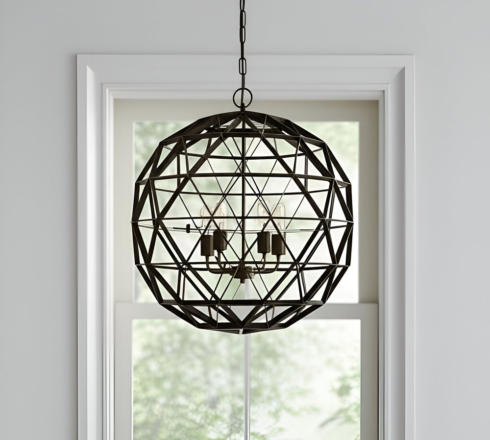 Black Caged Four Light Metal Dimmable Chandelier — view 6