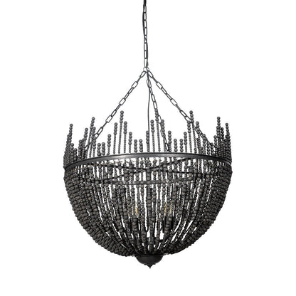 Black Unique Statement Four Light Metal and Beads Dimmable Chandelier