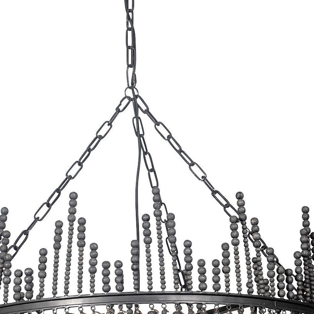 Black Unique Statement Four Light Metal and Beads Dimmable Chandelier HomeRoots