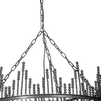 Black Unique Statement Four Light Metal and Beads Dimmable Chandelier