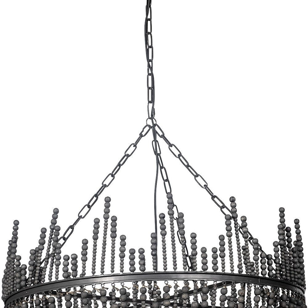 Black Unique Statement Four Light Metal and Beads Dimmable Chandelier HomeRoots