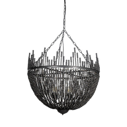 Black Unique Statement Four Light Metal and Beads Dimmable Chandelier HomeRoots